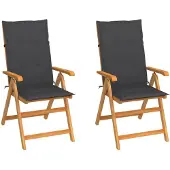 vidaXL Klappstühle 2 Stk. mit Anthrazit Kissen Massivholz Teak