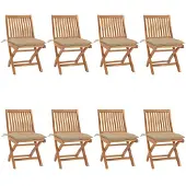 vidaXL Klappstühle mit Kissen, 8-teilig, Massivholz Teakholz