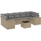 vidaXL 8-tlg. Garten-Sofagarnitur mit Kissen Beige Poly Rattan