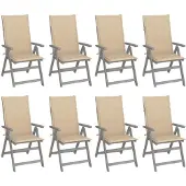 vidaXL Verstellbare Gartenstühle mit Auflagen 8 Stk. Grau Akazienholz