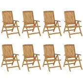 vidaXL 8-teiliges Set aus massivem Teakholz mit verstellbarer Rückenlehne