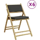 vidaXL Bistrostühle 6 Stk. Klappbar mit Dunkelgrauen Kissen Bambus