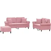 vidaXL 3-tlg. Sofagarnitur mit Kissen Rosa Samt