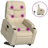 vidaXL Massagesessel mit Aufstehhilfe Creme Stoff