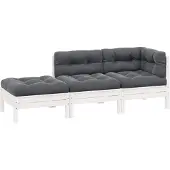 vidaXL 3-tlg. Garten-Lounge-Set mit Kissen Weiß Kiefer Massivholz