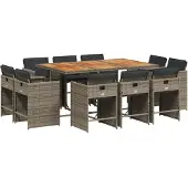 vidaXL 11-tlg. Garten-Essgruppe mit Kissen Grau Poly Rattan