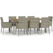vidaXL 9-tlg. Garten-Essgruppe mit Kissen Grau Poly Rattan