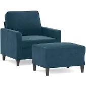 vidaXL Sessel mit Hocker Blau 60 cm Samt