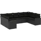 vidaXL 9-tlg. Garten-Sofagarnitur mit Kissen Schwarz Poly Rattan