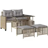 vidaXL 4-tlg. Garten-Sofagarnitur mit Kissen Beige Poly Rattan Glas