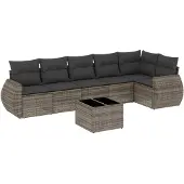 vidaXL 7-tlg. Garten-Sofagarnitur mit Kissen Grau Poly Rattan