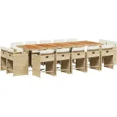 vidaXL 15-tlg. Garten-Essgruppe mit Kissen Beige Poly Rattan