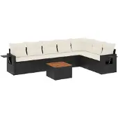 vidaXL 8-tlg. Garten-Sofagarnitur mit Kissen Schwarz Poly Rattan