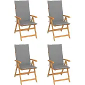 vidaXL Klappstühle, 4er-Set mit grauen Kissen, aus massivem Teakholz