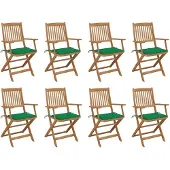 vidaXL Klappstühle mit Kissen, 8-teilig, aus massivem Akazienholz