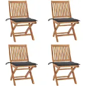 vidaXL Klappstühle mit Kissen, 4-teilig, Massivholz Teakholz