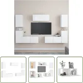 The Living Store 7-tlg. TV-Schrank-Set Weiß Holzwerkstoff