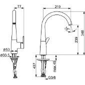 Hansa Spültisch-Einhebelmischer HANSADESIGNO Style seitenbedient, Ausl. 219mm, matt-schwarz