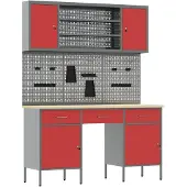 vidaXL Werkbank mit Schubladen 10 pcs Rot Ingenieure Holz und Stahl