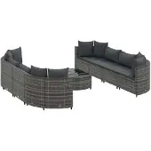 vidaXL 9-tlg. Garten-Sofagarnitur mit Kissen Grau Poly Rattan