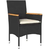 vidaXL 5-tlg. Garten-Essgruppe mit Kissen Schwarz Poly Rattan und Glas