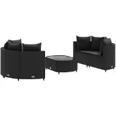 vidaXL 5-tlg. Garten-Sofagarnitur mit Kissen Schwarz Poly Rattan