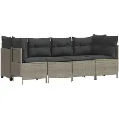 vidaXL 5-tlg. Garten-Sofagarnitur mit Kissen Hellgrau Poly Rattan