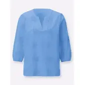 Witt Weiden Schlupfbluse WITT "Schlupfbluse Baumwollbluse mit 3D-Blütenstickerei", Damen, Gr. 46, blau (himmelblau), Web, Stoff, , Modisch, V-Ausschnitt, Blusen Schlupfbluse