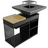Kratki Kamin QUADRUM mit Grill mit Holzplatte