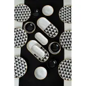 Hermia Concept , Frühstücksset (18 Teile) aus 100% Keramiksteinzeug, Schwarz/Weiß, antibakteriell