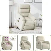 The Living Store Massagesessel mit Aufstehhilfe Creme Samt
