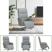 The Living Store Massagesessel mit Fußteil Hellgrau Stoff