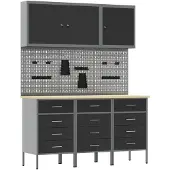 vidaXL Werkbank mit Schubladen 8 pcs Schwarz Ingenieure Holz und Stahl