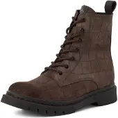 Tamaris Schnürboots , Damen, Gr. 40, wärmend, braun (mokka croco), Veloursleder, Reptilienprägung, Schuhe Schnürboots, Schnürstiefelette, Chunky Boots mit logobedruckter Anziehlasche