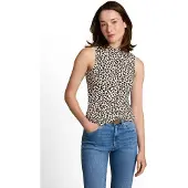 Tom Tailor T-Shirt DENIM, Damen, Gr. M, bunt (beige braun leo print), Single Jersey, Obermaterial: 96% Viskose, 4% Elasthan, regular fit taillenbedeckt, Rundhals, Shirts T-Shirt, mit Rippstruktur