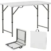Costway Campingtisch höhenverstellbar, Gartentisch klappbar, Klapptisch mit HDPE-Tischplatte & Tragegriff, Balkontisch, Falttisch, 122x61x75cm