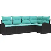 Syfax Gartensofa-set 5 stk. Schwarz und Türkis Poly-Rattan