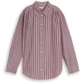 Tom Tailor Hemdbluse "Loose", Damen, Gr. 42, braun (preppy plum weiß stripe), Obermaterial: 50% Baumwolle, 50% Lyocell, regular fit Po-bedeckend, Manschette, Blusen Hemdbluse, mit Manschetten