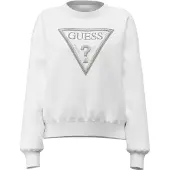 GUESS für Damen. W6YQ14K4352 Sweatshirt Dreieck Glitzer Weiß (S), Lässig, Baumwolle, Langarm
