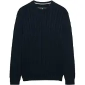 Superdry für Herren. M6110707E Marineblauer Baumwollpullover mit Zopfmuster (L), Lässig, Baumwolle