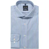 Olymp Langarmhemd "Luxor", Herren, Gr. 40, N-Gr, blau (bleu), Web, Obermaterial: 100% Baumwolle, gestreift, hüftbedeckend, 2-Knopf-Manschette, Hemden Langarmhemd, Businesshemd, Kentkragen, Modern Fit