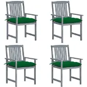Syfax Gartenstühle mit Kissen 4 Stk. Grau Massivholz Akazie