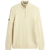 Superdry für Herren. M6110731A Preppy Cotton Cable Half Sweatshirt beige (L), Lässig, Baumwolle