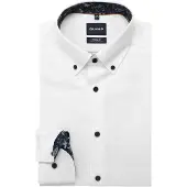 Olymp Langarmhemd "Luxor", Herren, Gr. 43, N-Gr, weiß, Web, Obermaterial: 100% Baumwolle, tailliert normal, 2-Knopf-Manschette, Hemden Langarmhemd, Businesshemd, Button-down-Kragen, Modern Fit
