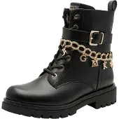 Marco Tozzi Schnürstiefelette BY GMK, Damen, Gr. 38, Textil, schwarz, Lederimitat, Schuhe Schnürstiefelette, Blockabsatz, Schnürboots mit edler Zierkette mit GMK-Lettern