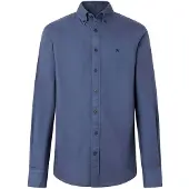 Hackett für Herren. HM3010835 Camisa Essential Dyed blau (L), Lässig, Baumwolle, Langarm