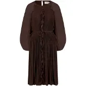 Cartoon Chiffonkleid "Chiffonkleid mit Rüschen", Damen, Gr. 42, EURO, braun (dunkelbraun), Obermaterial: 100% Polyester PES., Kleider Chiffonkleid