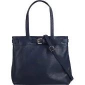 Samantha Look Shopper , Damen, Gr. B/H/T: 27cm x 12cm onesize, blau, Leder, leicht glänzend, unifarben, Taschen Shopper, echt Leder, Made in Italy