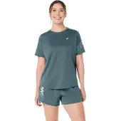 Asics Laufshirt "ICON SS TOP", Damen, Gr. L, blau (foggy teal), Obermaterial: 100% Polyester, Shirts Laufshirt, Schnelltrocknend, Reflektierend, Leicht