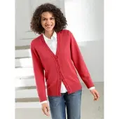Casual Looks Strickjacke WITT "Strickjacke Strickjacke mit farblich abgestimmten Knöpfen", Damen, Gr. 52, rot (korallenrot), Sportlich, gerade, V-Ausschnitt, Strickjacken Strickjacke